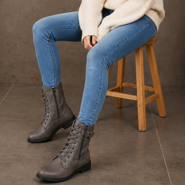 Side Zip Lace Up Ankle Boots