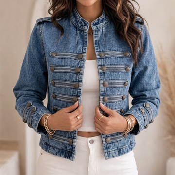 Stand Collar Military Denim Jacket