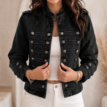 Stand Collar Military Denim Jacket