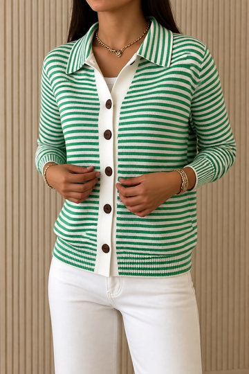 Striped Collared Button Cardigan