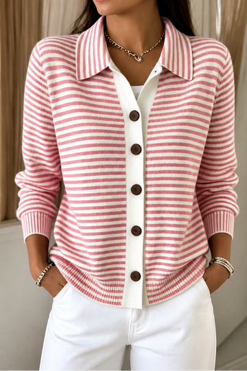 Striped Collared Button Cardigan