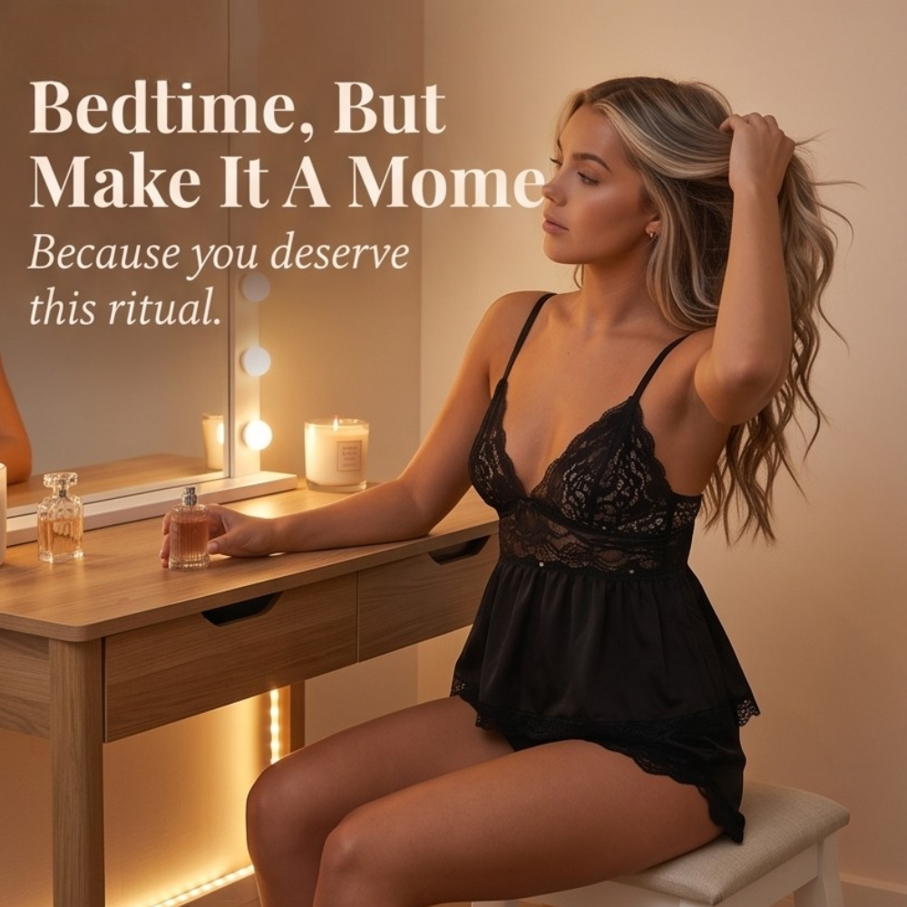 Feature panel of a woman at a candlelit dressing table
