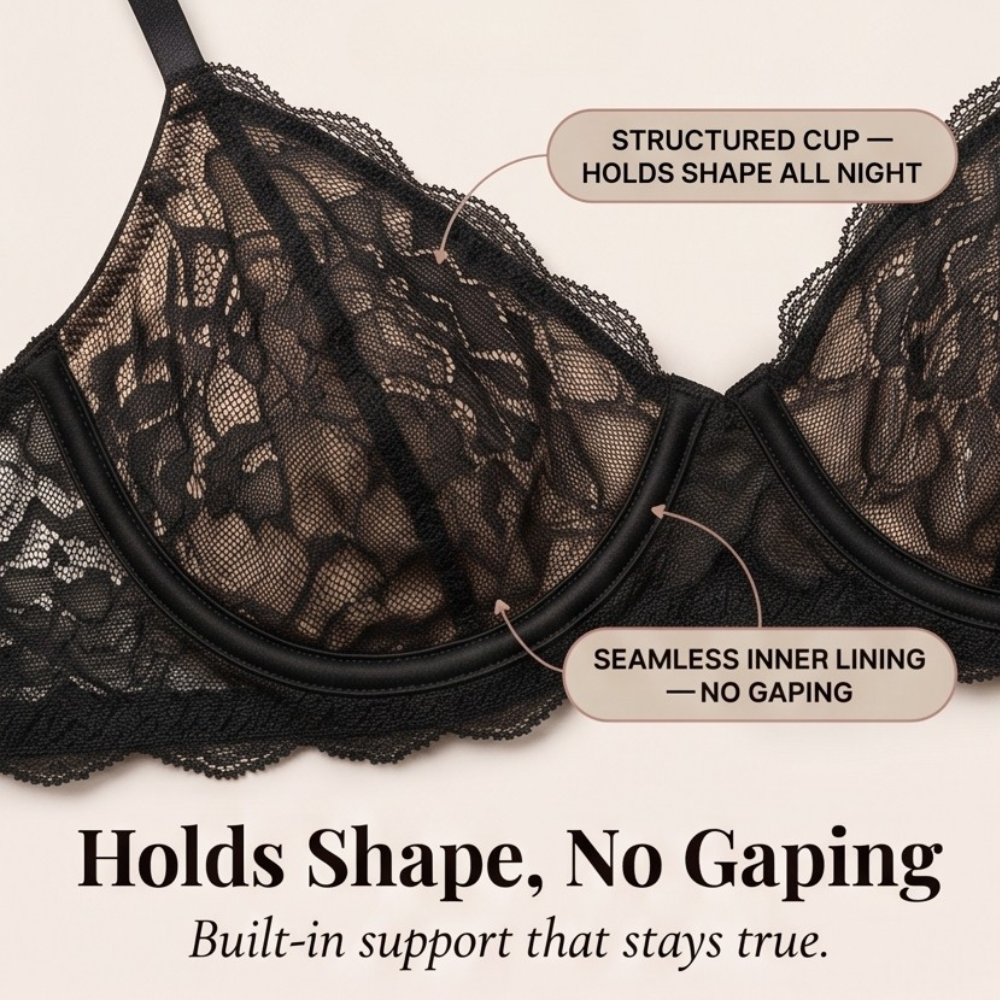 Feature panel with callouts on the structured lace cup