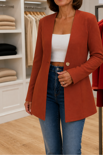 V Neck Single Button A Line Blazer