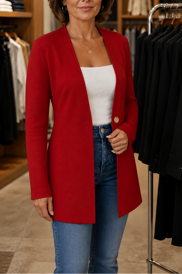 V Neck Single Button A Line Blazer