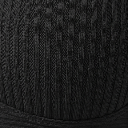 Close-up of the fine black rib knit fabric