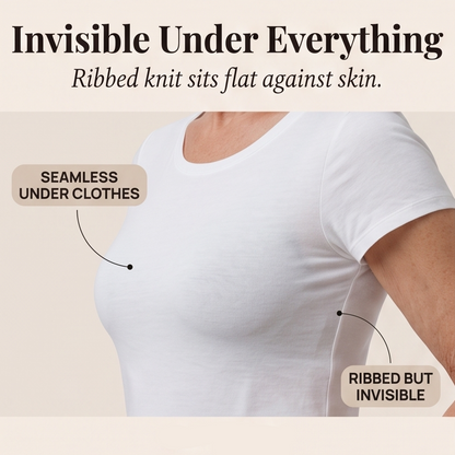 Feature panel of the bra worn under a white tee