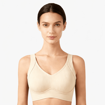 Ivory ribbed cooling bra worn on a body