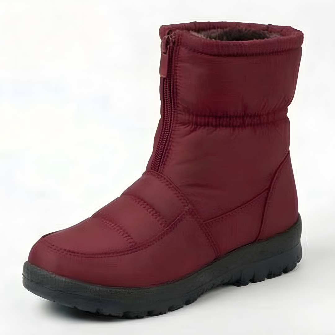 Black waterproof padded mid calf winter boots with fur cuffs