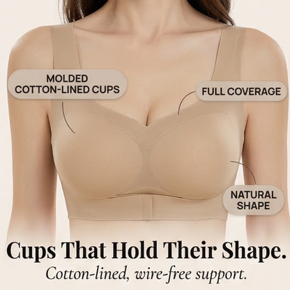 Feature panel with callouts on the moulded cotton-lined cups