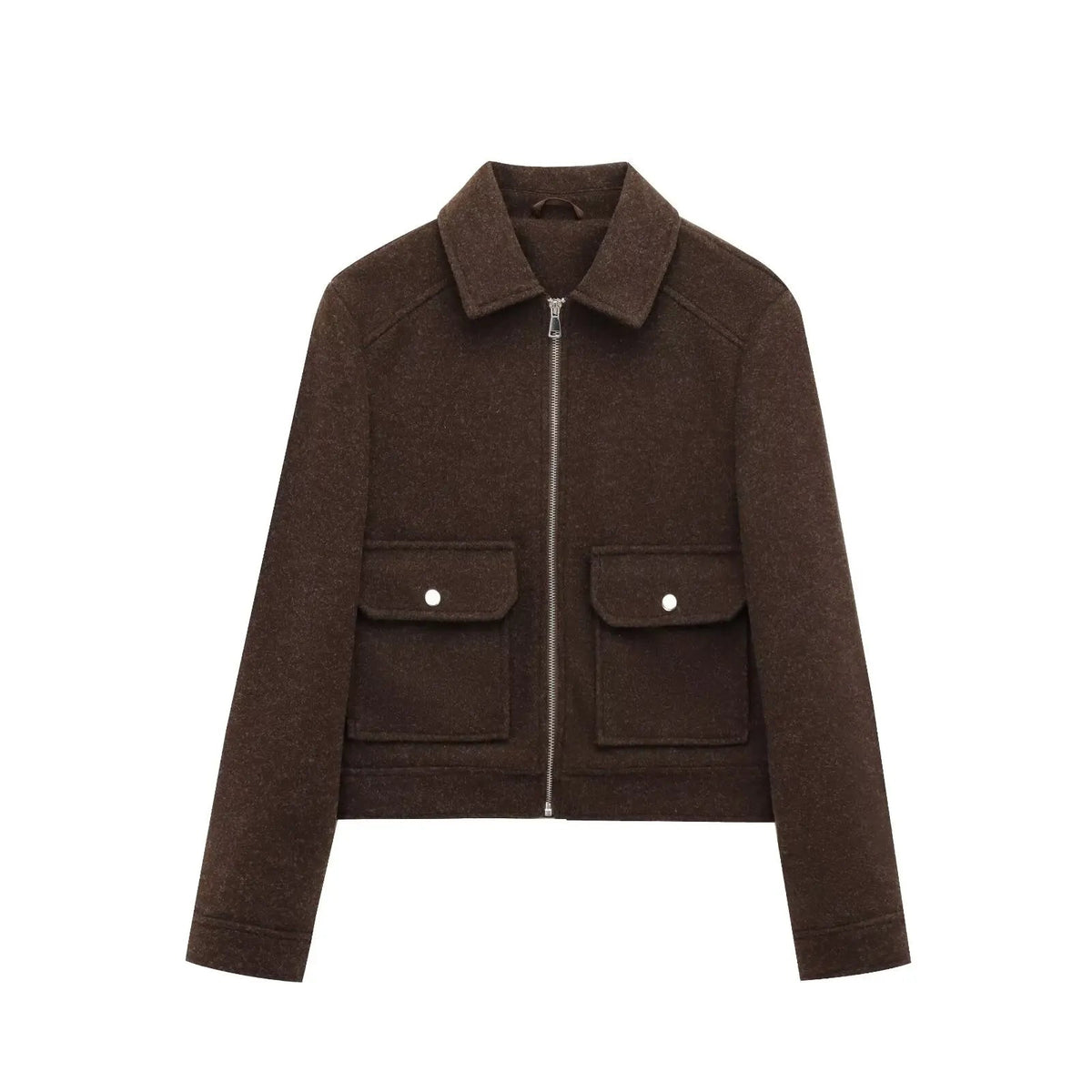 Brown wool blend zip jacket, front product view