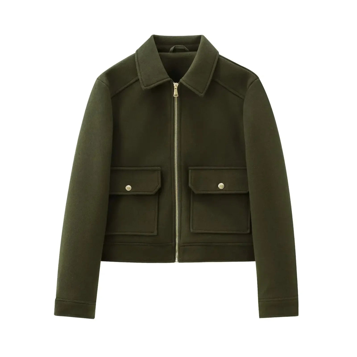 Olive wool blend zip jacket, front product view