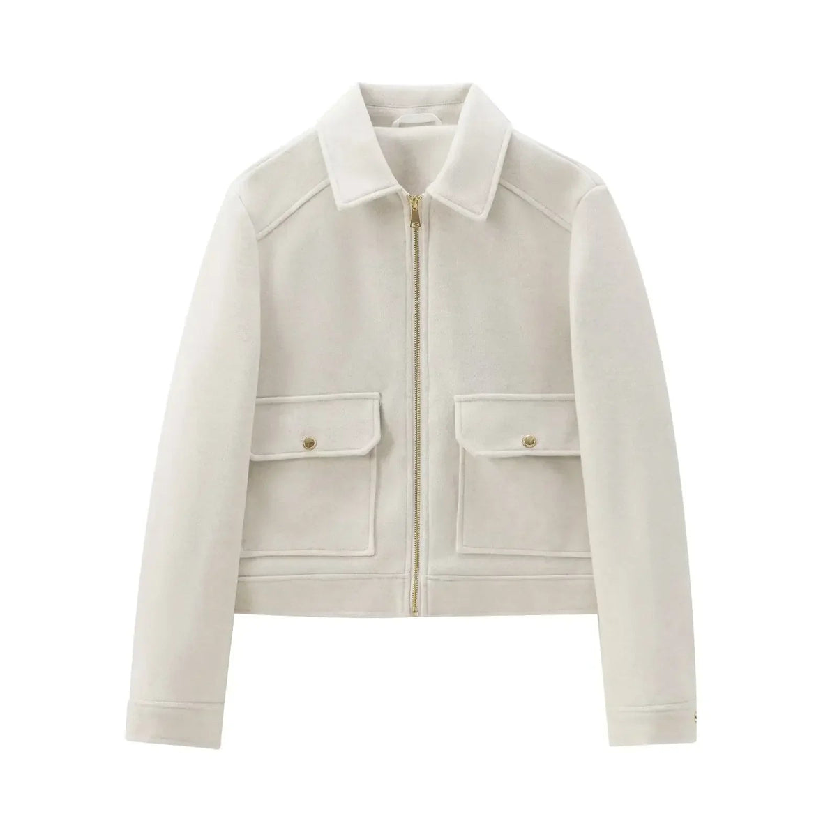 Ivory wool blend zip jacket, front product view
